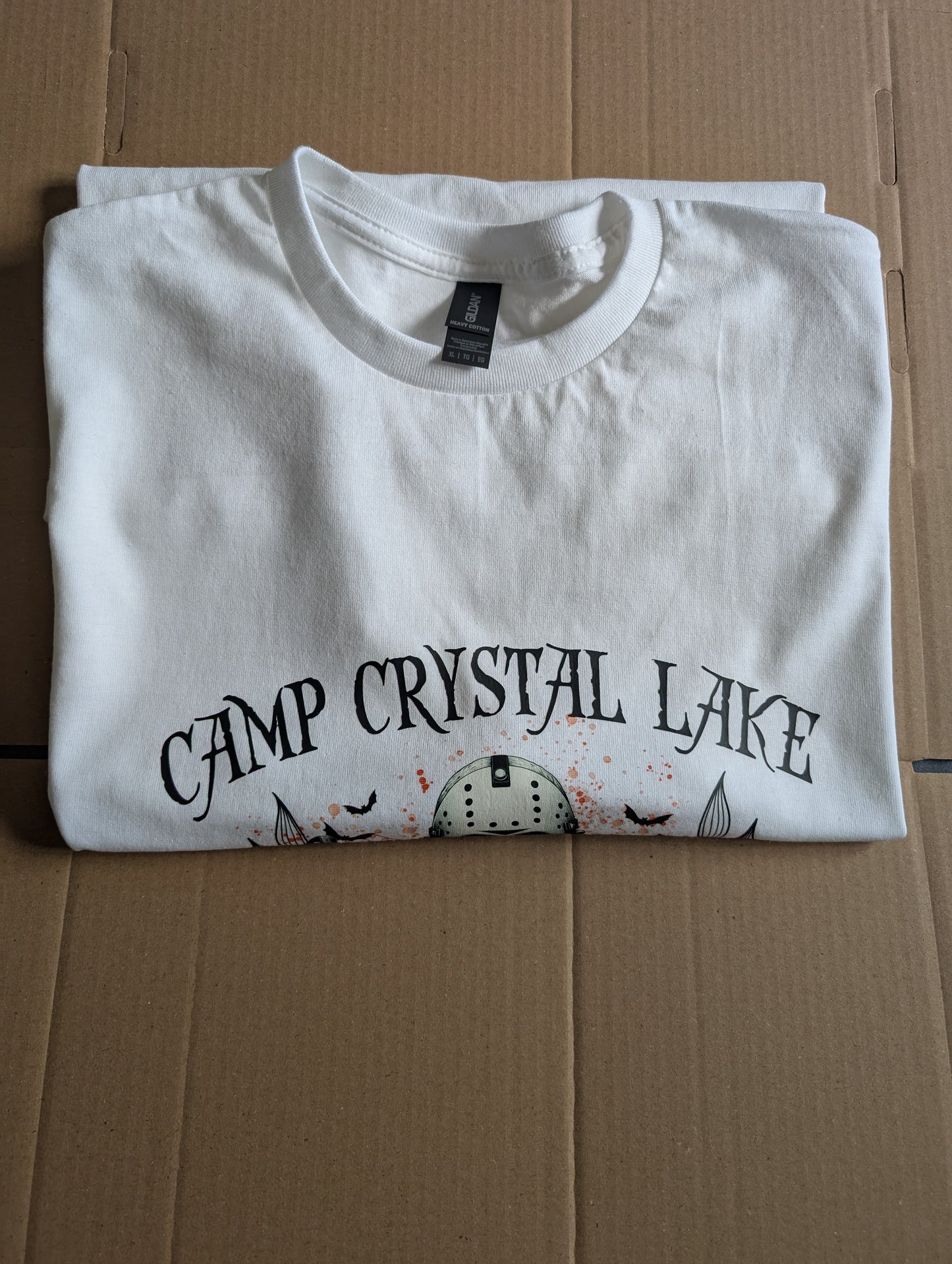 Jason Camp Crystal Lake Running Team Horror Graphic T-Shirt XL white cotton