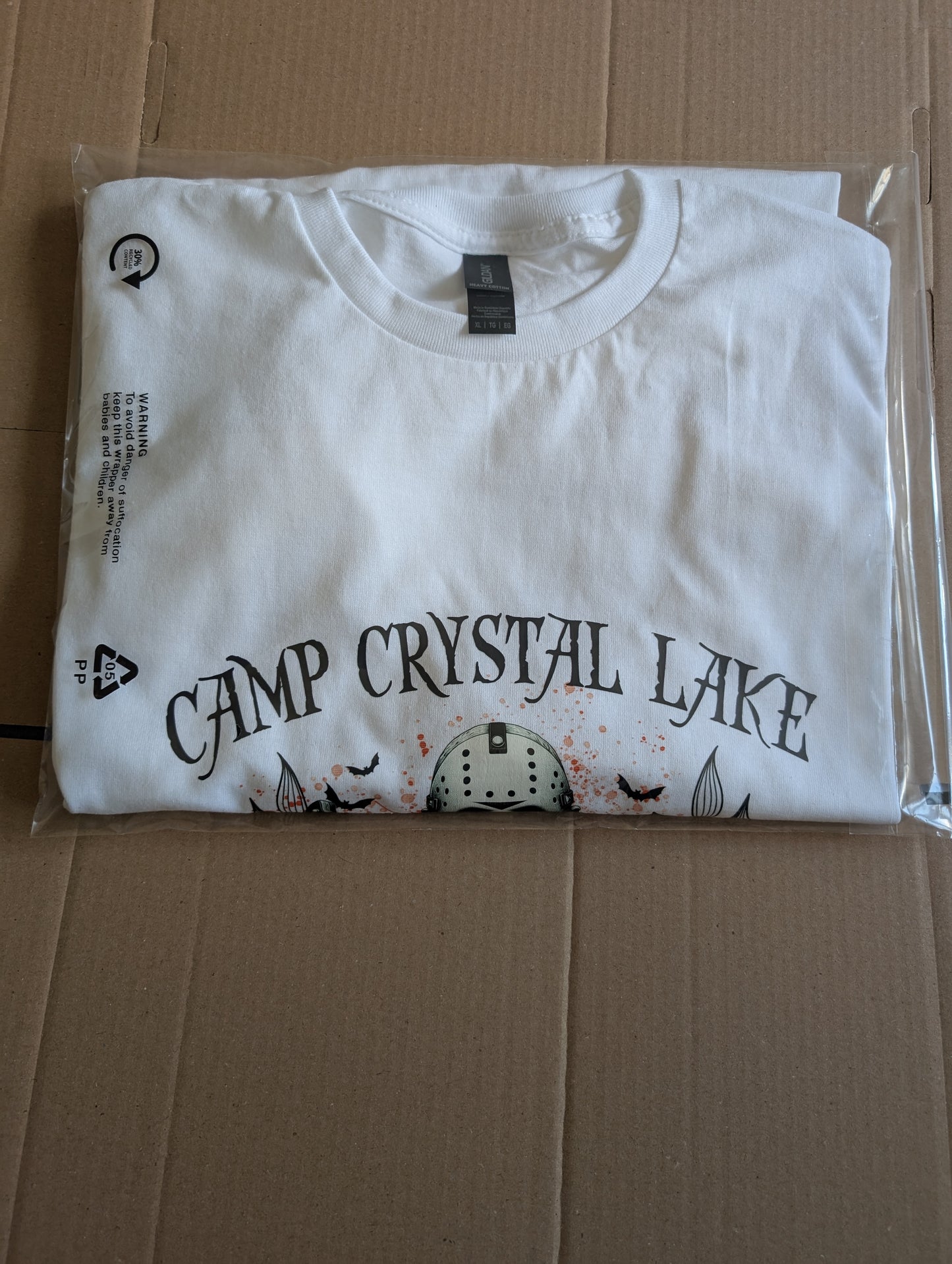 Jason Camp Crystal Lake Running Team Horror Graphic T-Shirt XL white cotton
