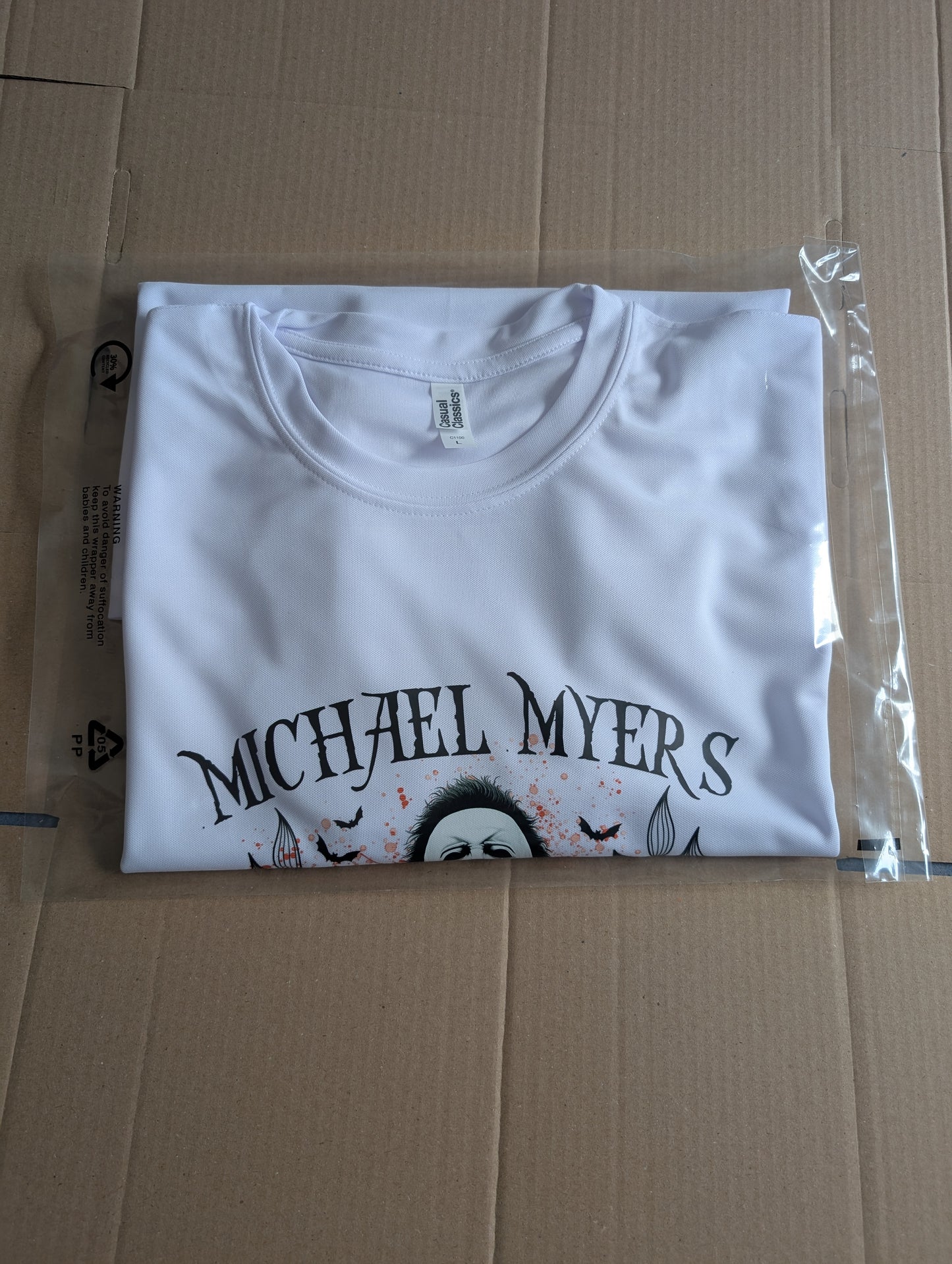 Custom Michael Myers Graphic T-Shirt | Streetwear Unisex polyester Tee | Size L