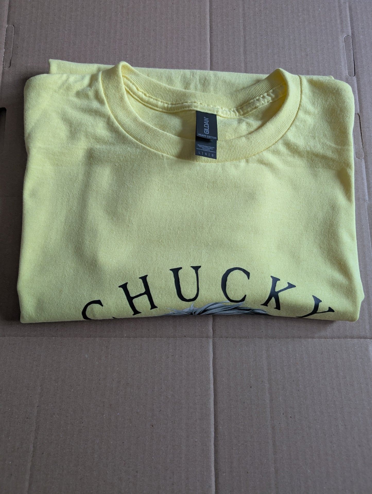Chucky Horror T-shirt Design Printed On Yellow L Cotton Unisex tee