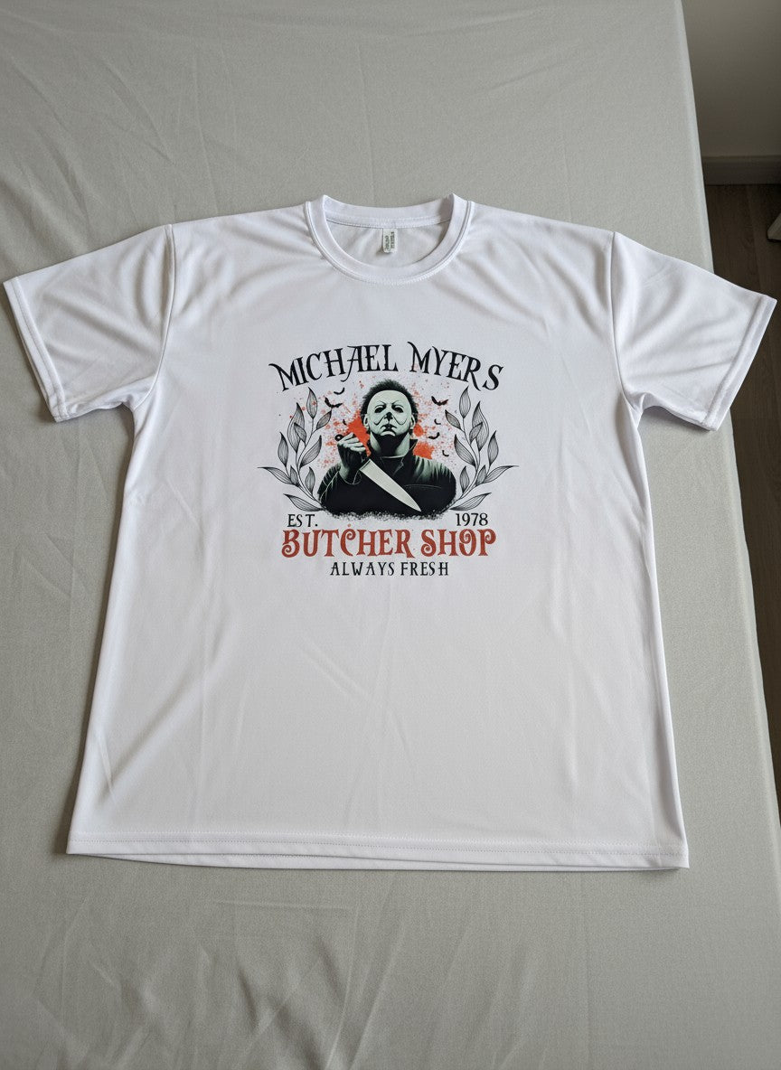 Custom Michael Myers Graphic T-Shirt | Streetwear Unisex polyester Tee | Size L